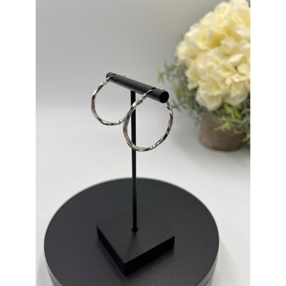 FZN IN 925 Designer Sterling Silver Twisted Hoop Pierced Earrings - Picture 7 of 8